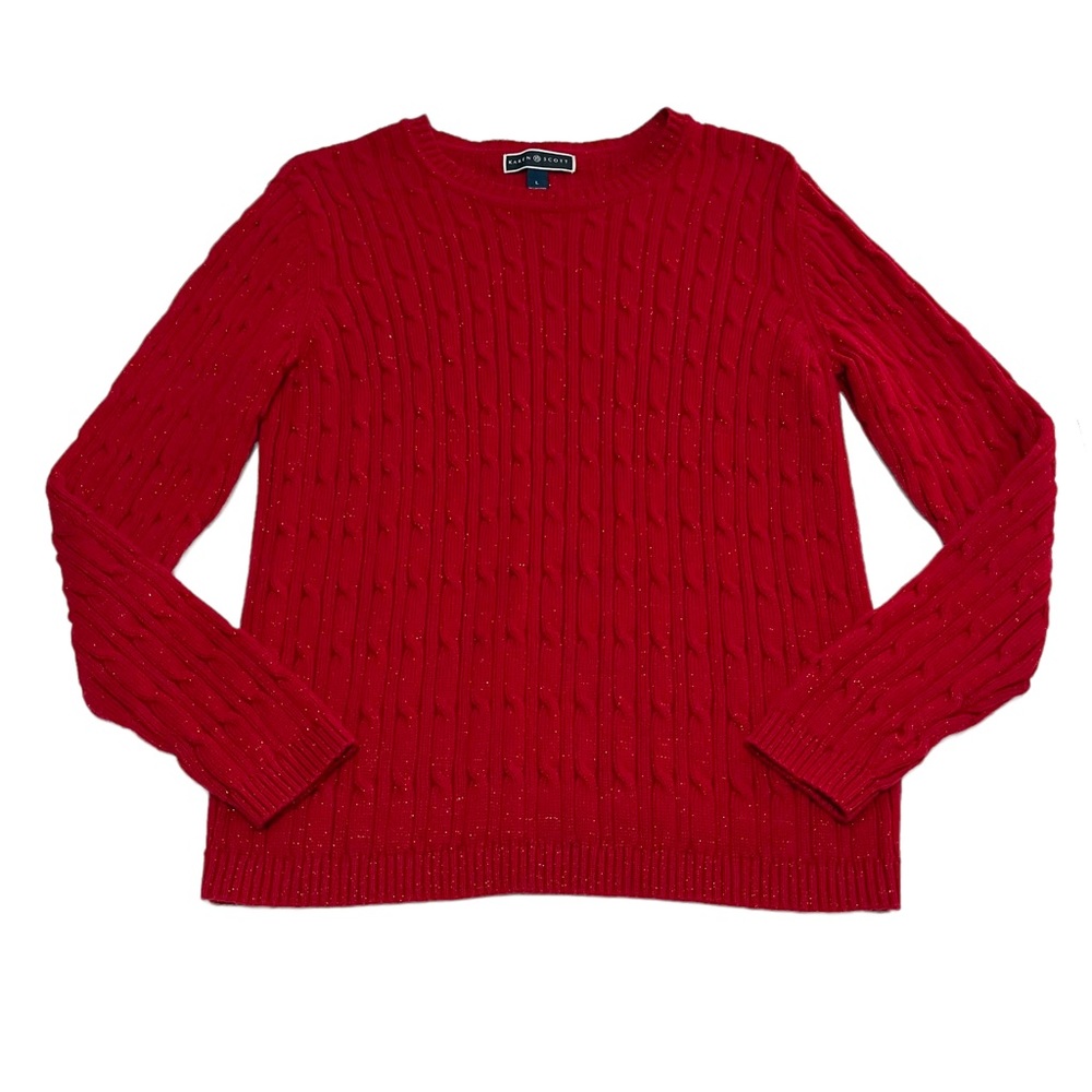 Karen Scott Red Cable Knit Sweater Size L - Picture 3 of 10